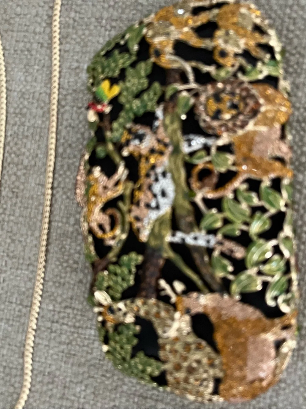 Gold-Tone Floral Embellished Clutch and attachments in Black & Green